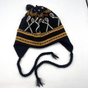 Vermont Originals Black & Yellow Lacrosse 100% Wool Ski Winter Hat Ear Flaps